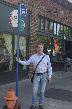 Clay Thompson is pictured at the Killingsworth and 30th Avenue bus stop.